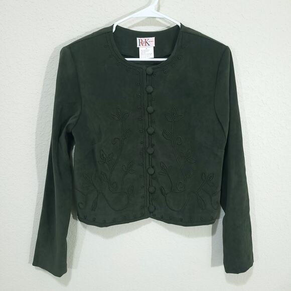R&K Originals Vintage 90s Blazer Womens Size 8 Olive Green Cropped Offic… - Picture 1 of 10